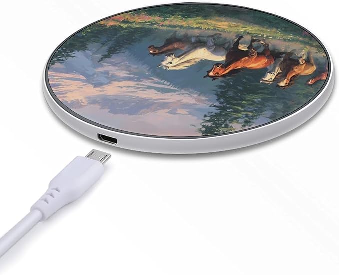 Wild Horses Galloping Snowy Mountains Fast Portable Charger 10W Funny Graphic Phone Charging Pad with USB Cable