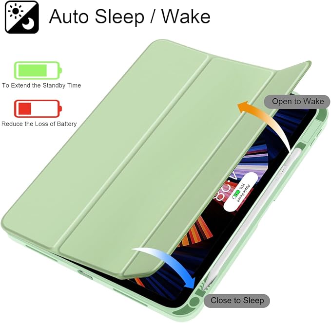 Tuiklol for iPad (A16 Chip) 11th Generation 11 inch 2025 / iPad 10th Generation 10.9 inch 2022 Case Buit in Pencil Holder with Clear Back Shell Cover Trifold Stand Auto Wake/Sleep Green