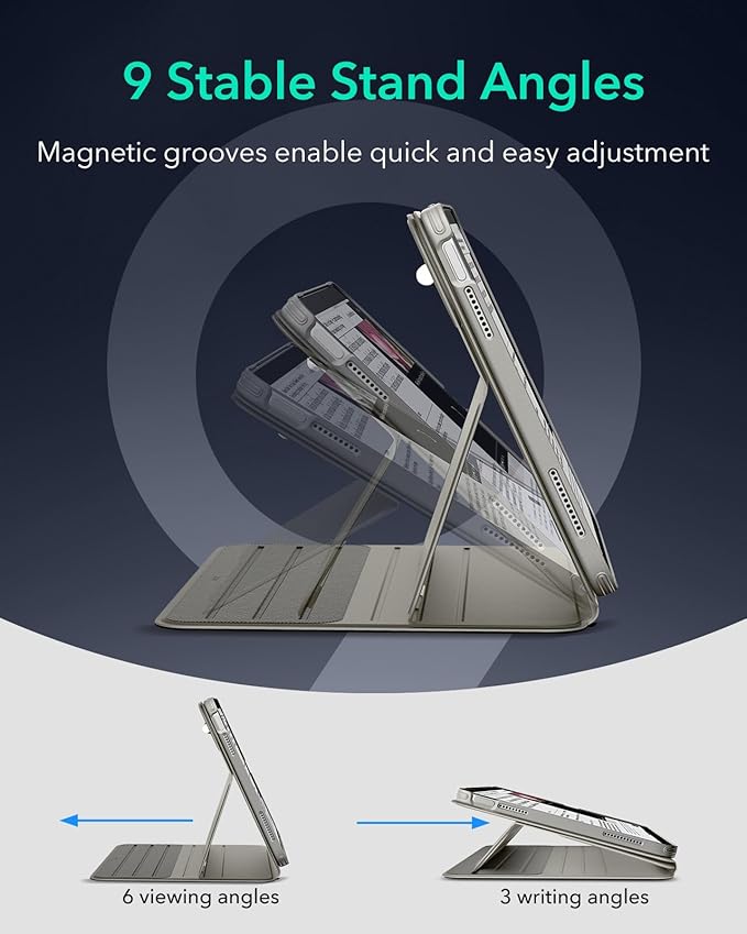 ESR for iPad A16 Case iPad 11th/10th Generation Case (2025/2022) Removable Magnetic Cover Adjustable Portrait/Landscape Stand with Raised Screen View 9 Standing Angles Titanium