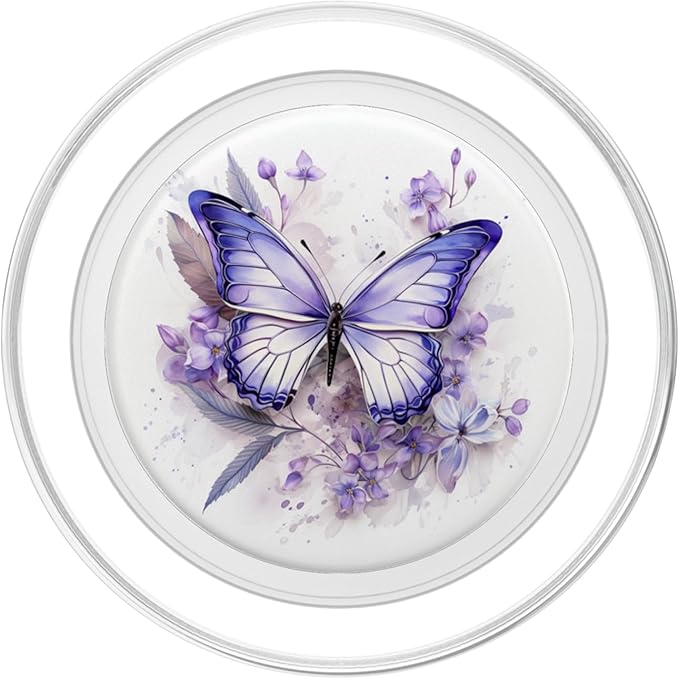 Purple Butterflies with Flowers Floral Butterfly PopSockets PopGrip for MagSafe