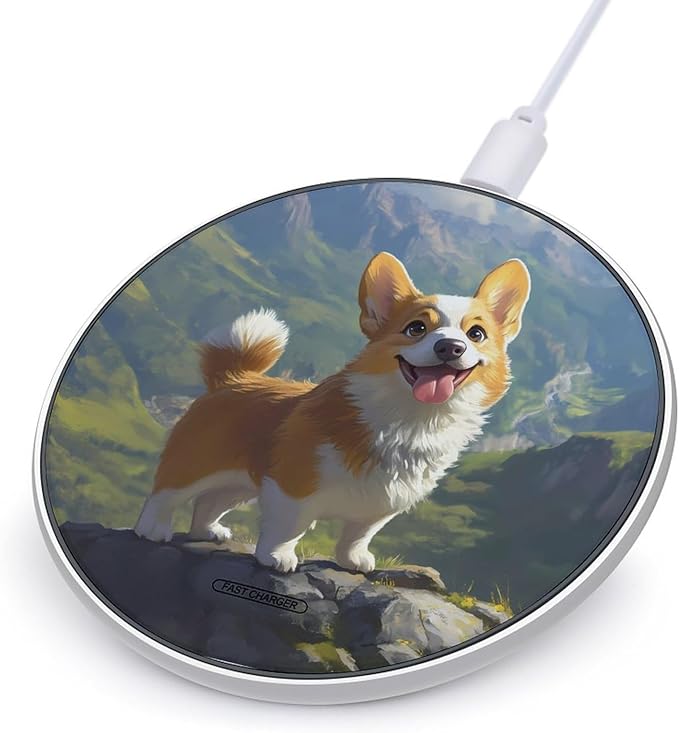 Corgi Dog Standing on Top of A Mountain Phone Charger Magnetic Charging Pad Anti-Slip with USB Cable
