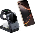 MALOM W91 3-in-1 Multifunctional Wireless Magnetic Charger for iPhone Apple Watch AirPods Foldable Nightlight (Black)