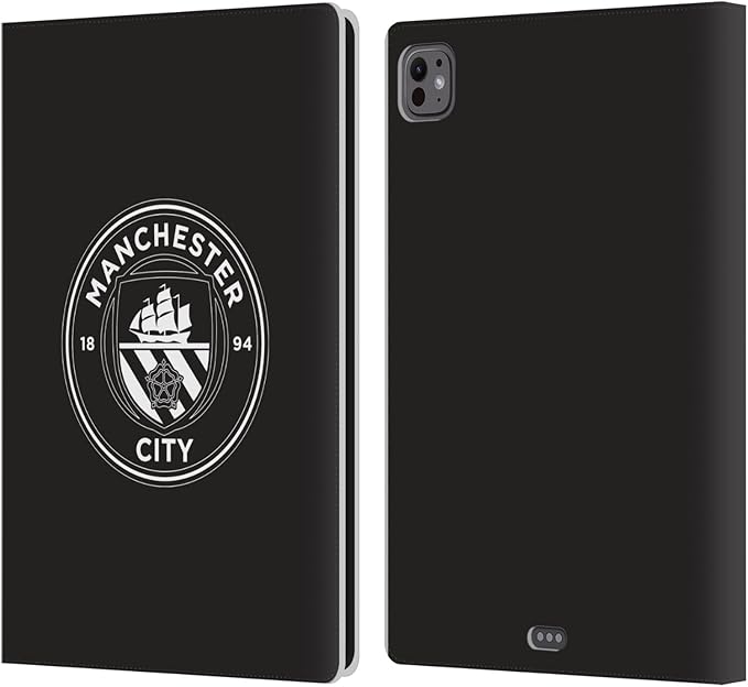 Head Case Designs Officially Licensed Manchester City Man City FC Black White Mono Badge Leather Wallet Case Compatible with Apple iPad Pro 11 M4/M5 2024/2025