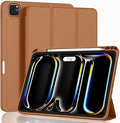 ZryXal iPad Pro 11 Inch Case (M5) 2025/ (M4) 2024 (Model: A2836/A2837/A3006) Trifold Stand Smart Cover with Pencil Holder and Soft TPU Back Auto Wake/Sleep (New Brown)