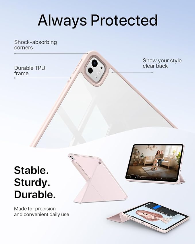 for iPad Pro 13 inch Case M5/M4 (2025/2024) Multi-Angle Y Fold Stand Magnetic Premium PU Leather Full Protective Case with Hidden Pencil Holder (Pastel Pink)