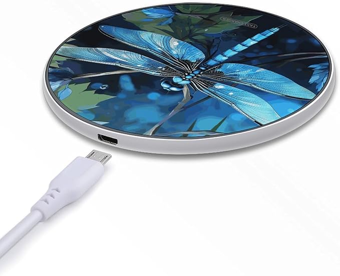 Art Blue Dragonfly Wireless Charger Fast Wireless Charging Pad with USB Cable 10W Anti-Slip Magnetic Wireless Charger Portable Slim Charger Puck Travel Charging Station