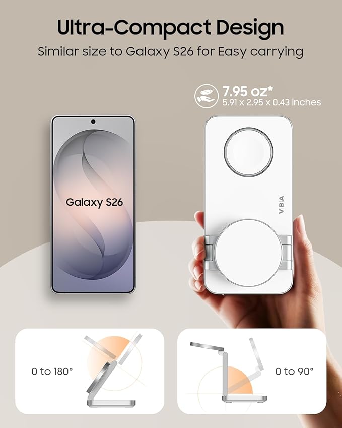 3 in 1 Foldable Magnetic Wireless Charging Station for Samsung Wireless Charger Stand for Galaxy S26 Ultra S25/S24 /Note 20/Flip 7/Fold 7 for Galaxy Watch Ultra/8/7/6Galaxy Buds 3/3 Pro