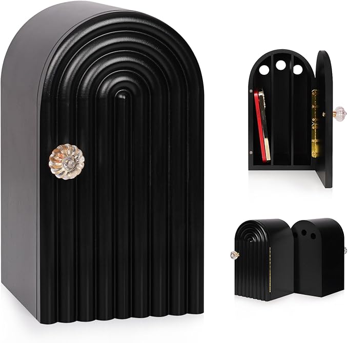 Phone Box for Family Time Bamboo Cell Phone Jail 3 Sections Hold 6 Phones with Charging Holes Phone Holder Self-Discipline Box Help Kids Adults Focus Back Mobile Phone Addiction (Black)
