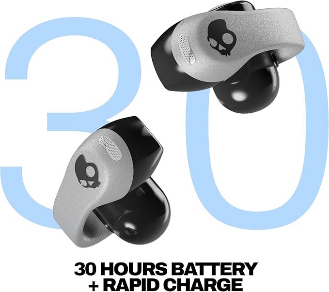 Skullcandy Push 720 Open Wireless Open Ear Bluetooth Earbuds Headphones Waterproof Clip-On Lightweight Design 30 Hours Battery Wireless Charging Pouch Microphone for iPhone Android - Chrome