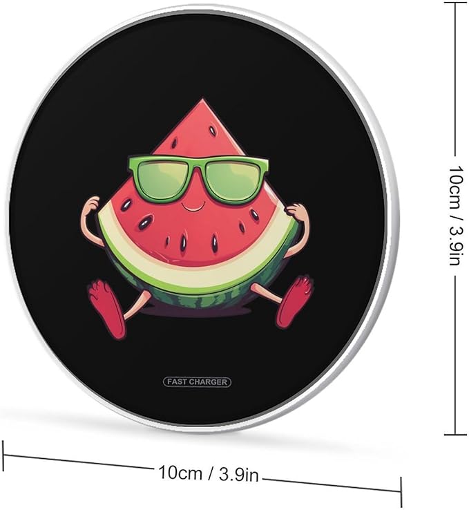 Watermelon Summer Melon with Glasses Wireless Charger Anti-Slip Wireless Charging Pad Slim Charger Mat for Men Women