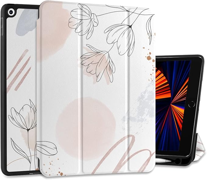 DONGKE Case Compatible with iPad 10.2 Inch 2021 2020 2019 iPad 9th/8th/7th Generation with Pencil Holder Slim Stand Protective Case with Soft TPU Back Auto Sleep/Wake Cover Abstract Flowers