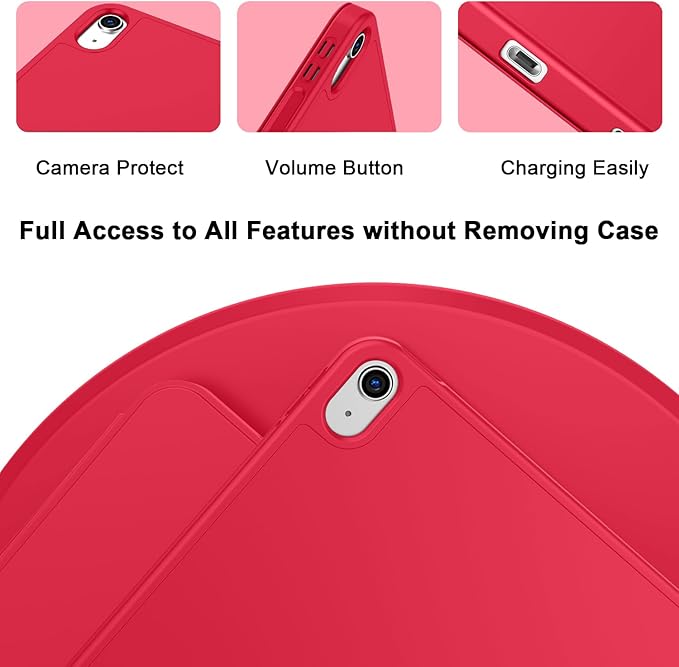 Case for iPad (A16) 11 Inch 2025/iPad 10th Generation 10.9 Inch 2022 Slim Trifold Stand Protective Cover with Pencil Holder and Soft TPU BackSupport Auto Sleep/Wake (Red)