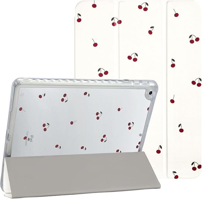 Fycyko Trifold Stand Case for iPad 10.2 InchiPad 9th/8th/7th Generation 2021/2020/2019 Aesthetic Small Cherry Patterm with Pencil Holder Shockproof Protective CoverSmall Cherry