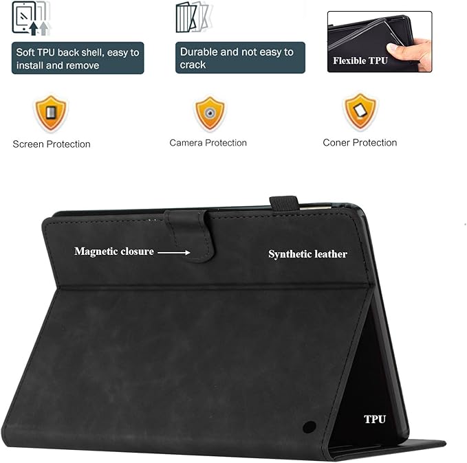 Case for Amazon Kindle Fire HD 8 &amp Fire HD 8 Plus (12th/10th Gen 2024/2022/2020) 8 with Stand/Pencil Holder [Auto Sleep/Wake] UUcovers Embossed Magneic Smart Folio Cover Black Butterfly