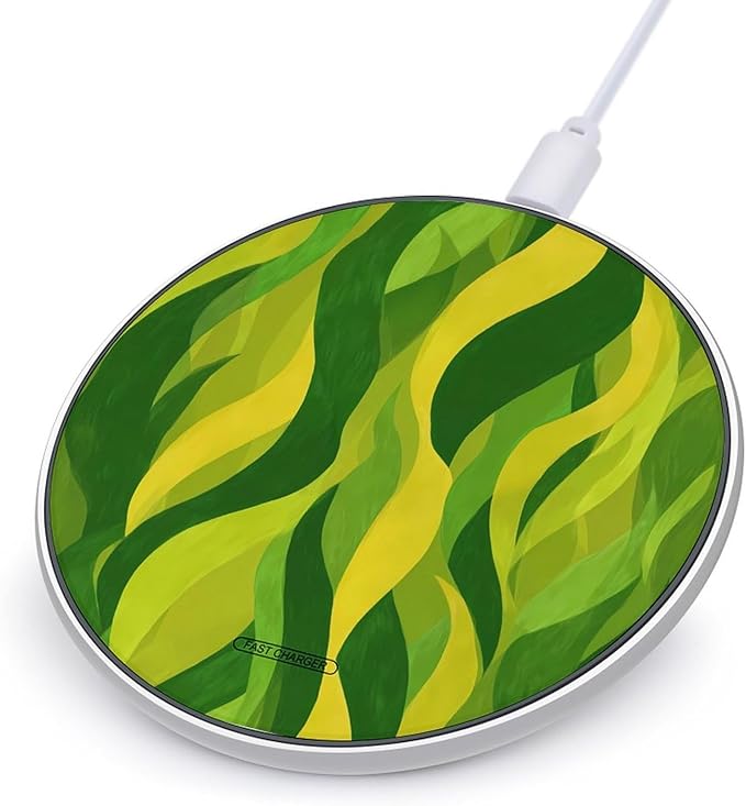 Green Lemon Yellow Wave Geometry Phone Charger Magnetic Charging Pad Anti-Slip with USB Cable
