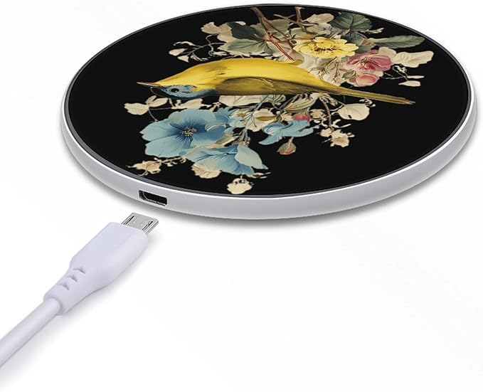 Warbler Bird on Flowers Phone Charger Magnetic Charging Pad Anti-Slip with USB Cable