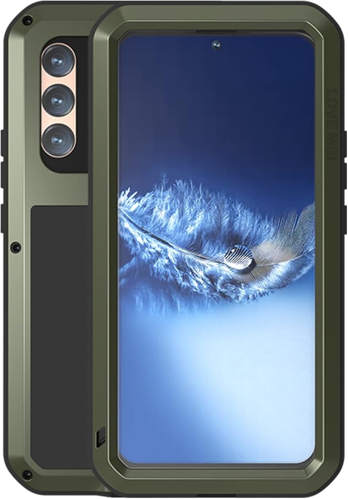 LOVE MEI Military Rugged Case for Samsung Galaxy S22 Plus 5G with Tempered Glass Screen Protector Shockproof DustproofHybrid Metal and Silicone Gel Heavy Duty Full Body Cover for S22 Plus (Green)