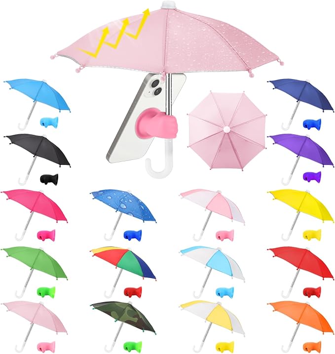 16 Sets Phone Umbrella Sun Shade Bulk with Adjustable Fist Hand Suction Cup Stand Universal Cell Phone Umbrella Sun Shield Mobile Holder for Summer Outdoor Beach Pool Travel UV Protection