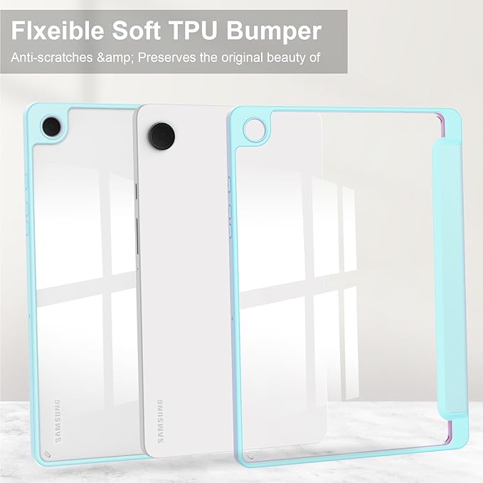 Stand Case for Galaxy Tab A9 Plus 11 Inch 2023 (SM-X210/X216/X218) UUcovers Trifold Cover with Pencil Holder [Auto Sleep/Wake] Clear Transparent Back Shell &amp TPU Shockproof Frame Sky Blue