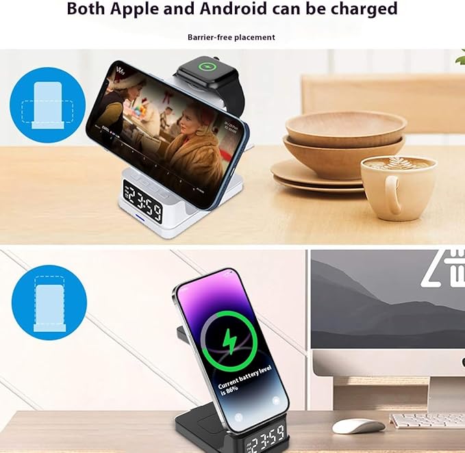 Magnetic Three-in-one 15W Wireless Charger with Clock
