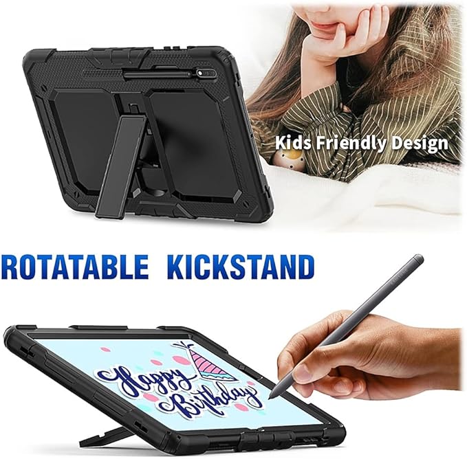 SaharaCase - Defense Series Case Cover for Samsung Galaxy Tab S8 (2022) [Shockproof Bumper] Rugged Full Screen Protection Integrated Kickstand Antislip Cover - Black