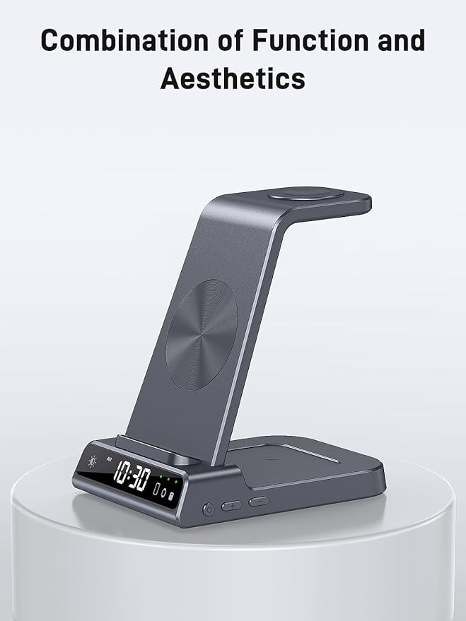 Wireless Charger Samsung Charging Station: 3 in 1 Android Charging Stand with Dimmable Clock - Nightstand Organizer for Galaxy S25 Ultra S24 Galaxy Watch 8 7 6 5 4 Galaxy Buds Space-Saving Charger