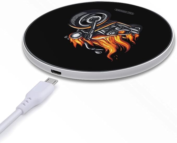 Motorbike Flames Motorcycle Wireless Charger Anti-Slip Wireless Charging Pad Slim Charger Mat for Men Women