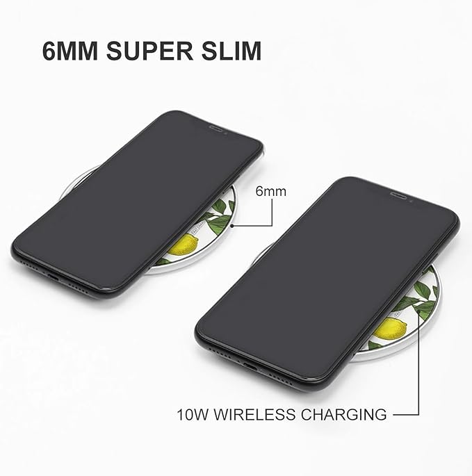 Yellow Fresh Lemons Wireless Charger Fast Wireless Charging Pad with USB Cable 10W Anti-Slip Magnetic Wireless Charger Portable Slim Charger Puck Travel Charging Station