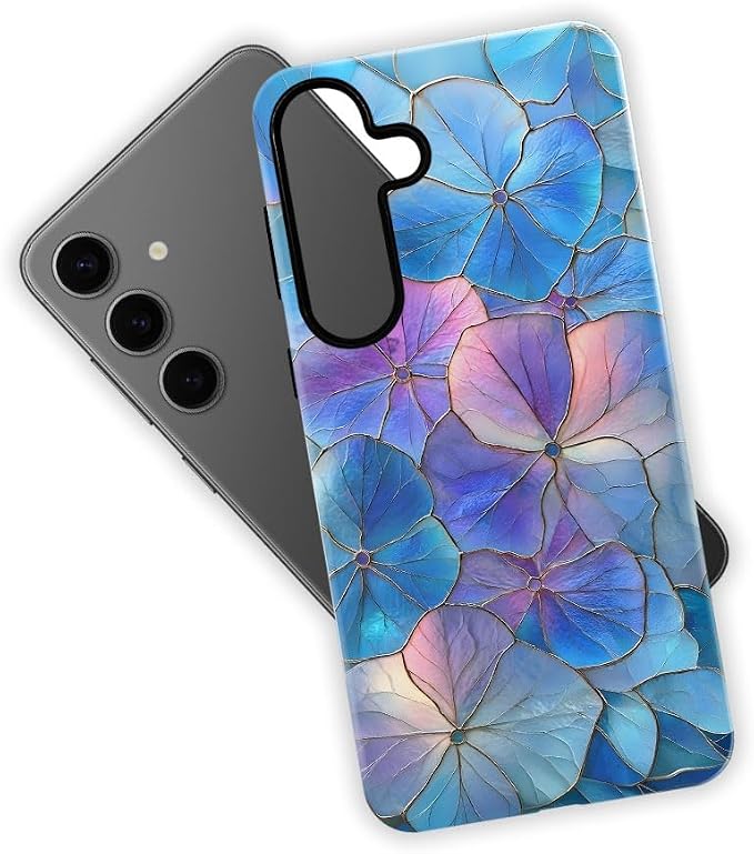 Blue Hydrangea Floral Stained Glass Aesthetic