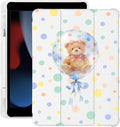 Cute Kawaii Bear Polka Dot for iPad Air 3 Case with Pencil Holder Auto Sleep/Wake White Leather Soft TPU Back Cover for iPad Pro 10.5 Inch 2017