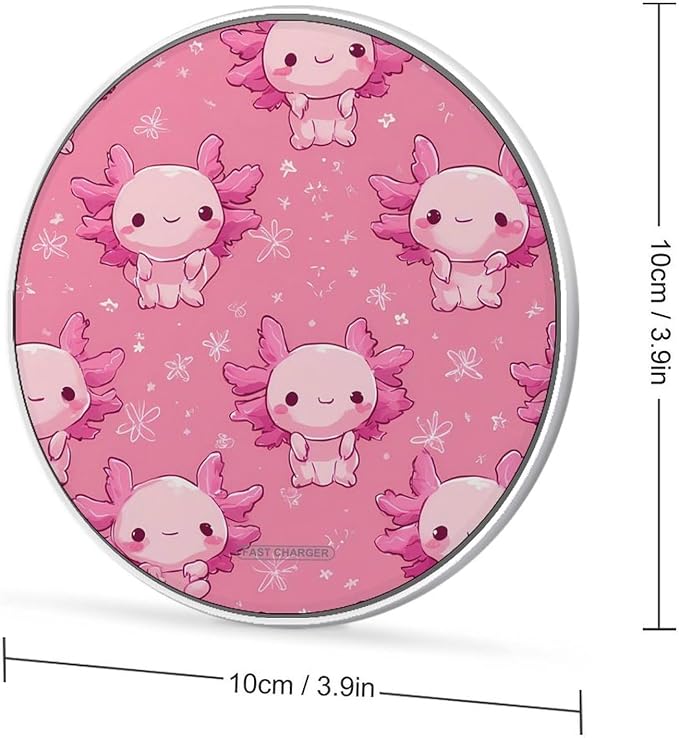 Cute Axolotl Chibi Phone Charger Magnetic Charging Pad Anti-Slip with USB Cable