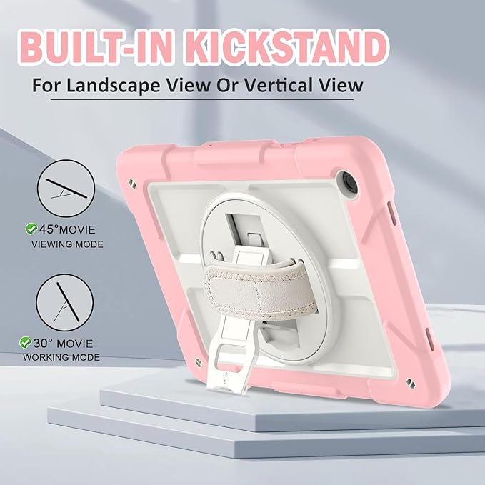 BMOUO for Samsung Galaxy Tab A9+/A9 Plus Case 11 2023 (SM-X210/X216/X218) Shockproof Galaxy Tab A9 Plus Case with Rotating Stand and Hand/Shoulder Strap Pink