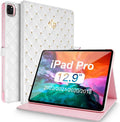 for iPad Pro 12.9 inch 6th/5th/4th/3rd Case (2022/2021/2020/2018) Girly Woman Cute Crown Elegant PU Leather Bling Diamond Smart Auto Wake/Sleep Kickstand Flip Cover for iPad Pro 12.9 (White)