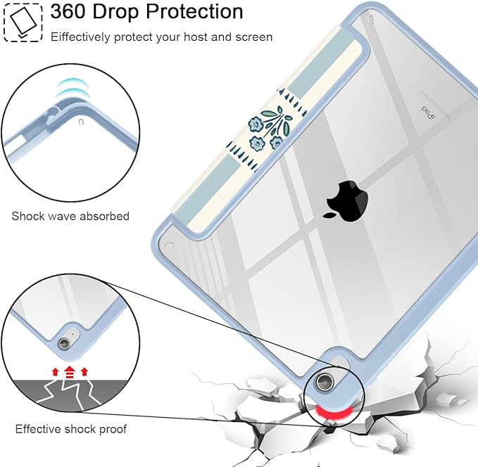 Mektron Case for 2026 iPad Air 13 inch M4 Cover Compatible 2025 iPad Air 13 inch M3 2024 iPad Air 13 inch M2 with Pencil Holder Shockproof Clear Shell Patchwork Floral