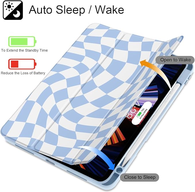 Mektron Case for M5/ M4 iPad Pro 11 inch 2025/2024 with Pencil Holder Compatible Models: A3357/A3358/A3359/A2836/A2837/A3006 Shockproof Cover Clear Shell Wave Striped-Blue