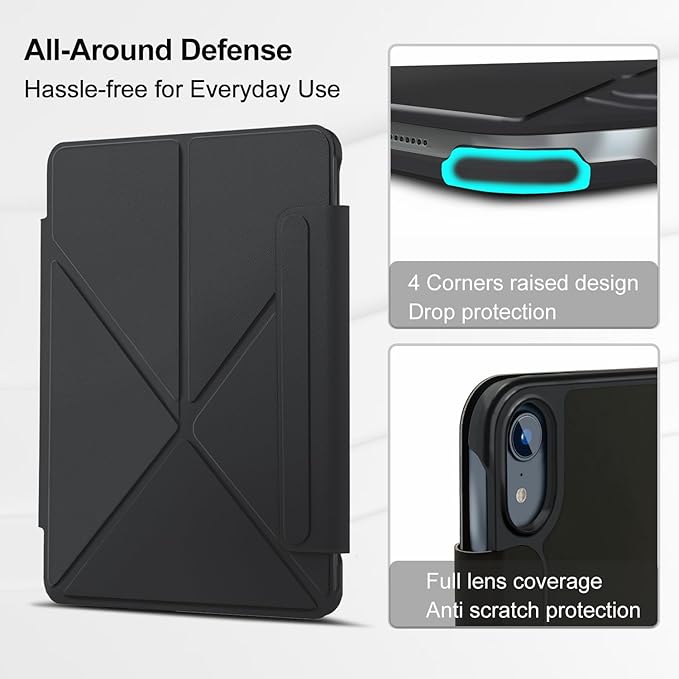 for iPad A16 11th Generation Case(11 Inch 2025)iPad 10th (10.9 2022) Slim Powerful Magnetic Case4 Standibg AnglesVertical Stand Coverwith Auto Wake/Sleep and with Pencil Holder (Black)