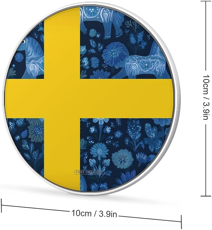 Sweden Swedish Flag Dala Horse Fast Portable Charger 10W Funny Graphic Phone Charging Pad with USB Cable