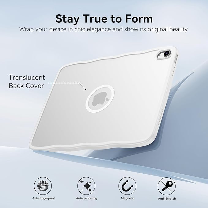 BENTOBEN Magnetic for iPad A16 Case (11th Generation 11 Inch 2025) iPad 10th Generation Case 10.9 Inch 2022 Cute Curly Wavy Translucent Matte Slim Soft TPU Tablet Cover for iPad 11th/10th Gen White