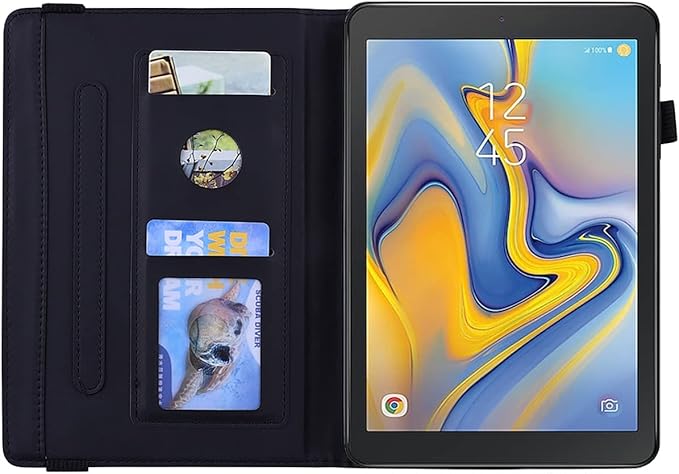 YEMENGHUA Heavy Duty Protection Compatible with Samsung Galaxy Tab A 8.0 T387 SM-T387V T387T T387A Slim Lightweight Embossed PU Leather Flip Holder Tablet PC Case Card Slot Tablet Case(Black)