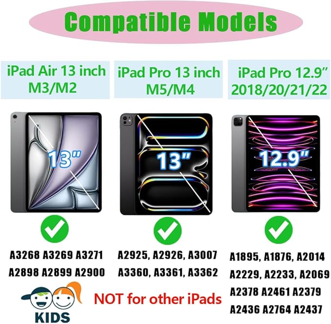 Butterfly Kids Case for iPad Air 13 Inch M3/M2 (2025/2024) iPad Pro 13 M5/M4 (2025/2024) iPad Pro 12.9 (2022/2021/2020/2018) 3D Cartoon EVA Foam Shockproof Stand Cover for Girls - Purple