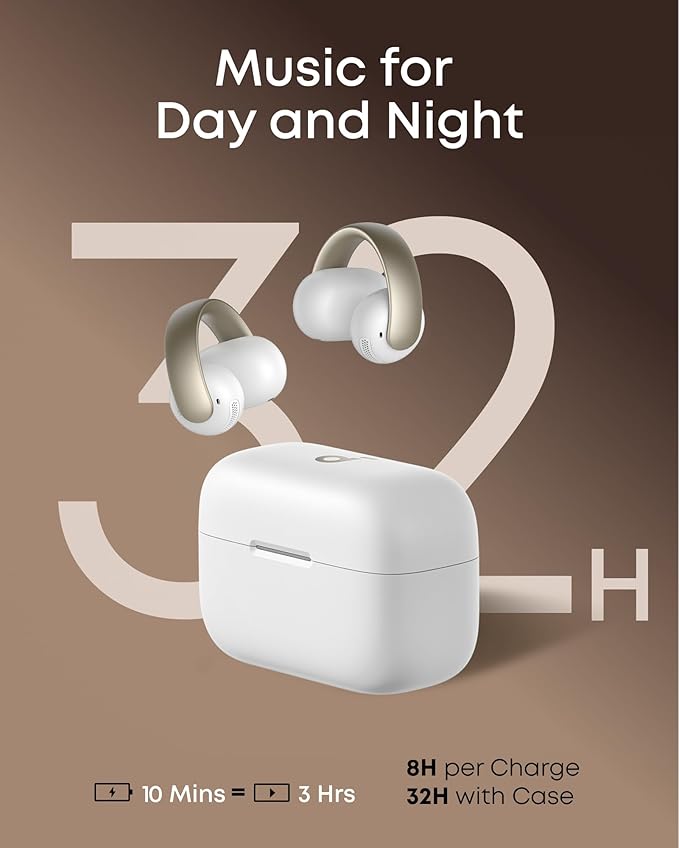Soundcore AeroClip by Anker Open-Ear Earbuds Clip-On Headphones Adaptive Comfort Clear Calls with 4 Mics and AI Stable Fit 12mm Drivers for Powerful Bass Hi-Res Open-Ring Design
