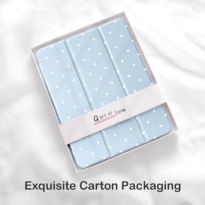 Cute White Polka Dot for iPad Air 11 Inch Case 7th/6th Generation (M3/M2) 2025/2024 with Pencil Holder Auto Sleep/Wake Blue Leather Clear Acrylic Back Cover