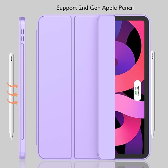 iMieet iPad Air 11 Inch Case M4/M3/M2(2026/2025/2024) iPad Air 5th/4th Generation Case 2022/2020 10.9 Inch with Pencil HolderTrifold Stand Smart Case with Soft TPU Back(Clove Purple)