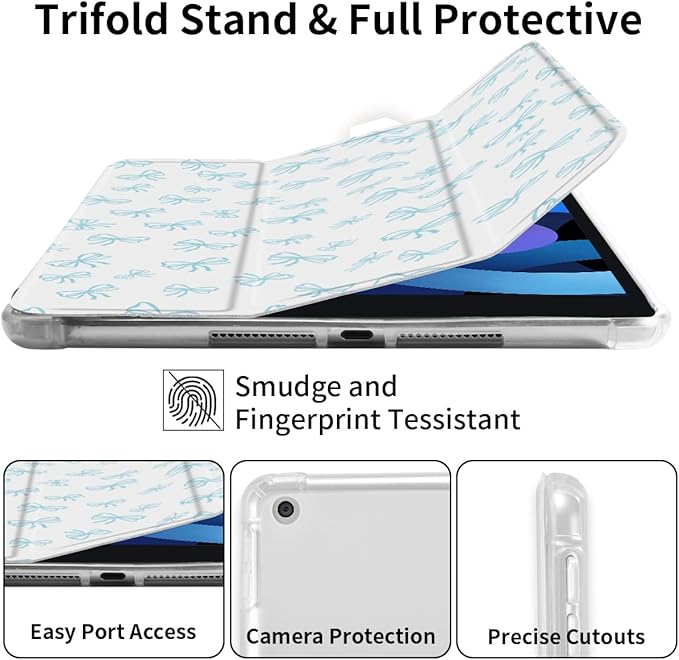 Idocolors Cute Bowknot Pad Case for 13 Inch iPad Air(2024) Clear TPU Smart Stand Back Cover with Pencil Holder Auto Wake/Sleep Foldable Shockproof Protective Case