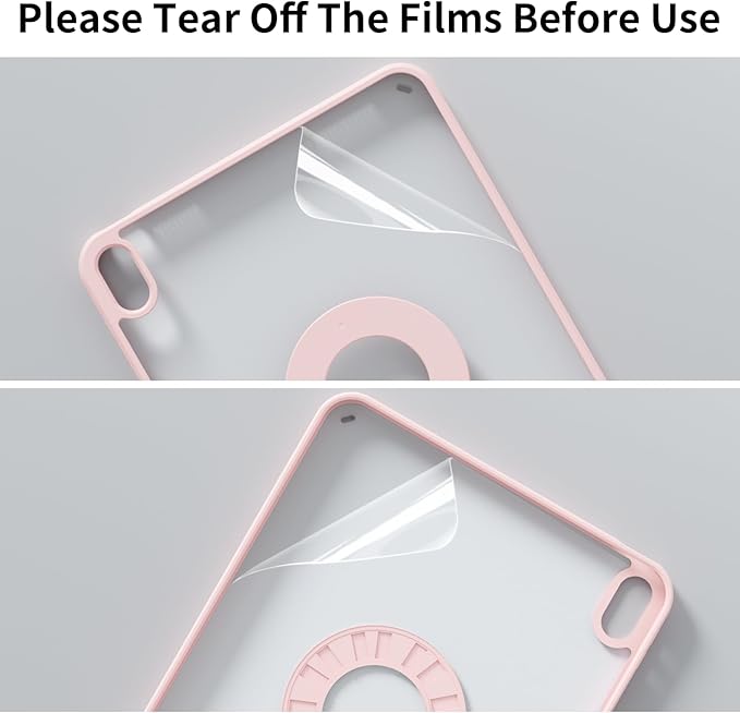 Clear Case for iPad A16 11th Generation 11 inch for iPad 10th Generation 10.9 inch with Clasp Detachable Magnetic Rotating Trifold Cover Transparent Hard PC Back Auto Wake/Sleep Pink