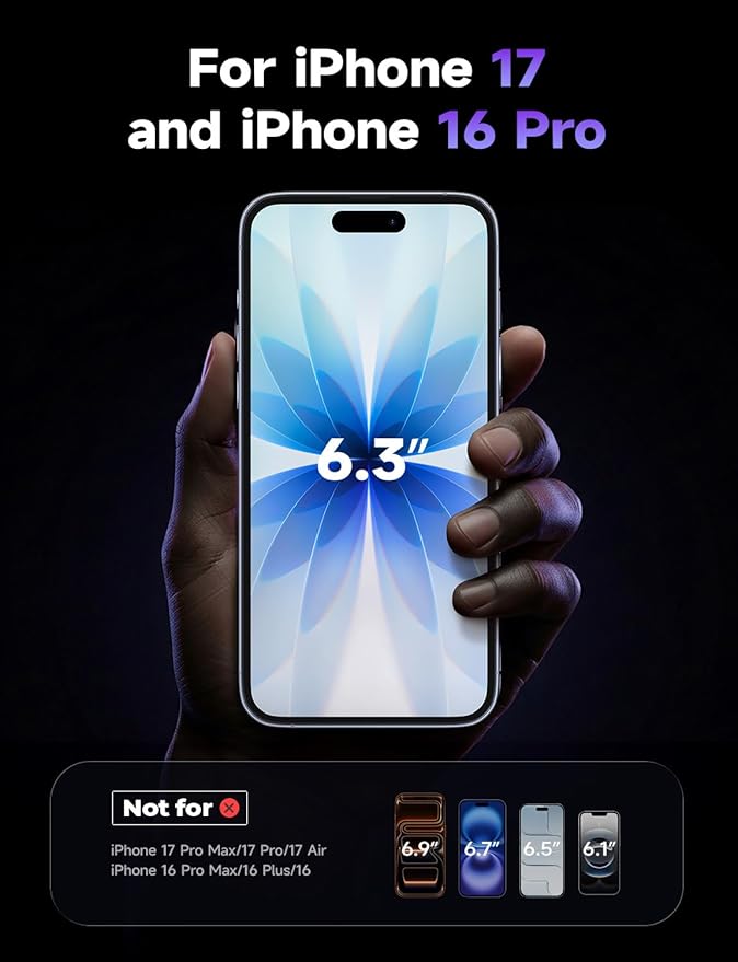 LISEN 2 Pack [Top 9H+ Hardness] Glass for iPhone 17 / iPhone 16 Pro Screen Protector Military Grade Shatterproof 8K HD Auto Dust-Elimination Bubble Free Tempered Glass with Ultra Fit Tray