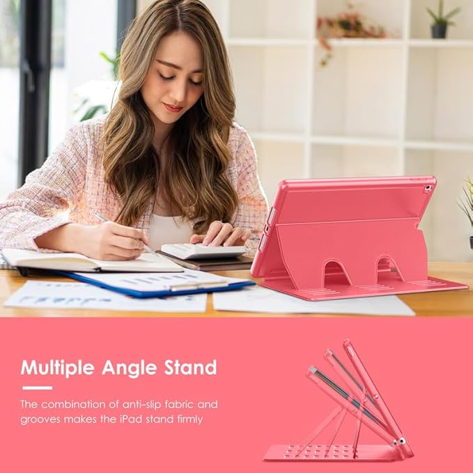 VIKESI Case for iPad 9th / 8th / 7th Generation 10.2 inch (2021/2020/2019 Released)Multiple Angles Magnetic Stand CoverShockproof BackPencil Holderand Auto Sleep/WakeRed
