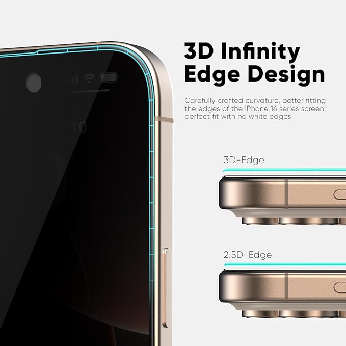 FLOLAB NanoArmour ONETIME PRO for iPhone 16 Pro Privacy Screen Protector Anti-Reflective 3D Edge-to-Edge Anti-Spy Tempered Glass Reinforced Edges Durable Smooth Easy Install Dust-Free