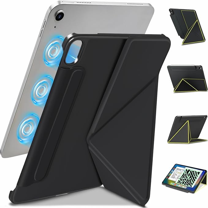 for iPad A16 11th Generation Case(11 Inch 2025)iPad 10th (10.9 2022) Slim Powerful Magnetic Case4 Standibg AnglesVertical Stand Coverwith Auto Wake/Sleep and with Pencil Holder (Black)
