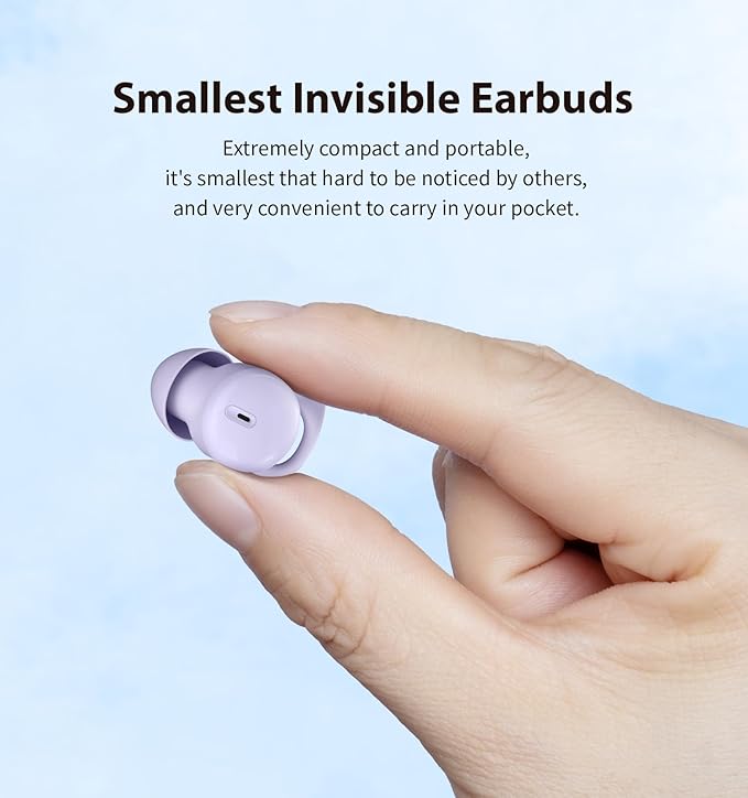 Invisible Sleep Headphones Sleep Earbuds for Side Sleepers Mini Noise Blocking Sleep Earphones Bluetooth 5.3 Wireless Earbuds for Sleeping Working Purple